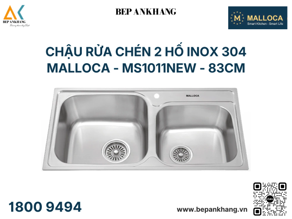 Chậu Rửa Chén 2 Hộc Malloca Inox 304 MS1011NEW - Made in Trung Quốc